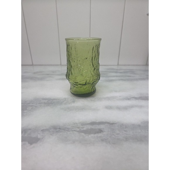 Anchor Hocking Rainflower Avocado Green Glass, Vintage 4" Water Glass, MCM Decor - Picture 2 of 9